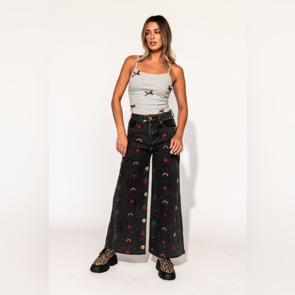 LIKE NEW DRESSED IN LALA RARE HAPPY THOUGHTS EMBROIDERED JEANS, SIZE XL - Picture 2 of 11